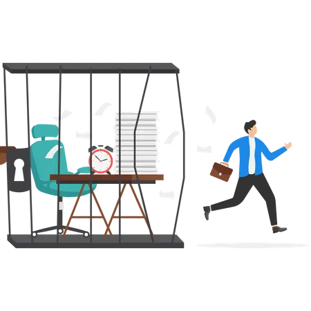 Businessman jump and frees himself from the toxic workplace  Illustration