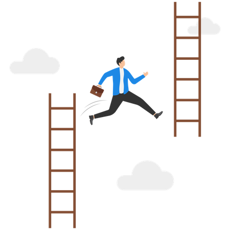 Businessman jump from low stairs to high stairs  Illustration