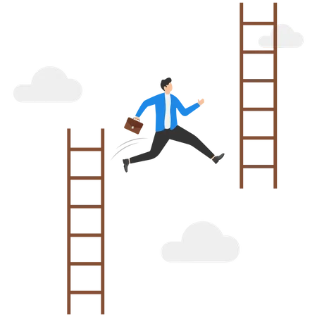 Businessman jump from low stairs to high stairs  Illustration