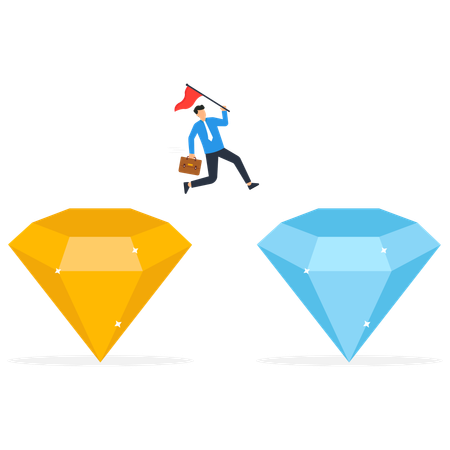 Businessman jump from old diamond to new diamond  Illustration