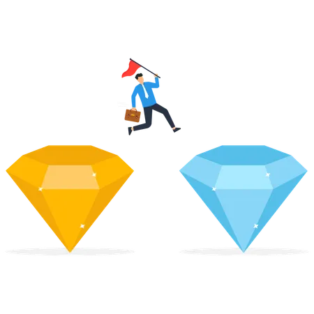 Businessman jump from old diamond to new diamond  Illustration