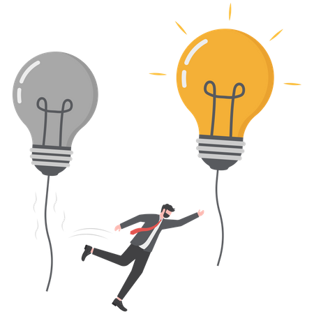 Businessman jump from old to new shiny lightbulb idea  Illustration