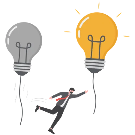 Businessman jump from old to new shiny lightbulb idea  Illustration