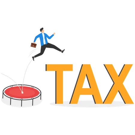 Businessman jump from trampoline over tax  Illustration