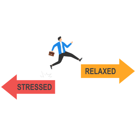 Businessman jump off from stressed arrow to relaxed arrow direction  Illustration