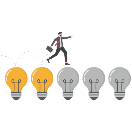 Businessman jump on light bulbs  Illustration