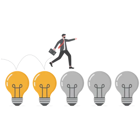 Businessman jump on light bulbs  Illustration
