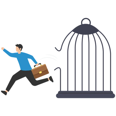 Businessman jump out of cage in his head for freedom Illustration