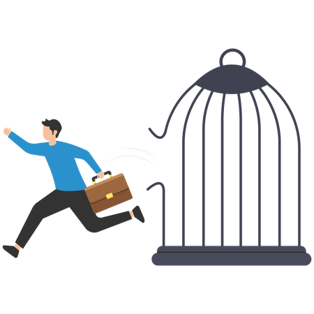 Businessman jump out of cage in his head for freedom  Illustration