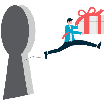 Businessman jump out with gift box  Illustration