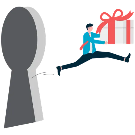 Businessman jump out with gift box  Illustration