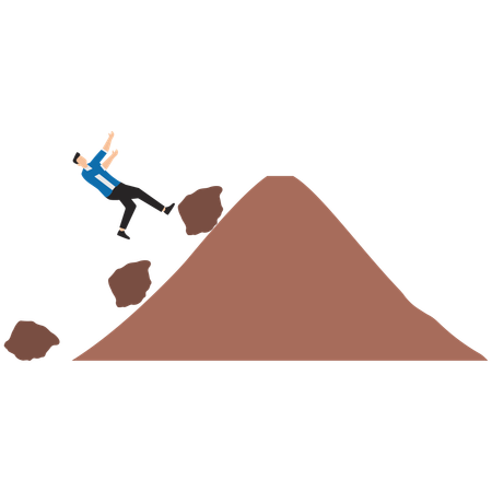 Businessman jump over falling boulder to climb up hill of success  Illustration