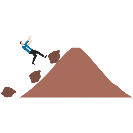 Businessman jump over falling boulder to climb up hill of success  Illustration