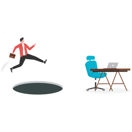 Businessman jump over hole for getting job goal  Illustration