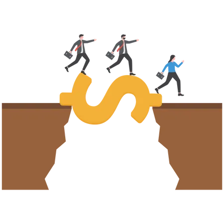 Money To Rescue Or Support Business To Survive Financial Help Solution To Get Pass Crisis Budget Or Loan Payment Concept Businessman Jump Pass Cliff Gap With Money Dollar Sign Bridge イラスト