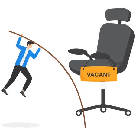 Candidates Search For Jobs Vacancy Ambitious Businessman Worker Jump Pole To Management Office Chair Illustration