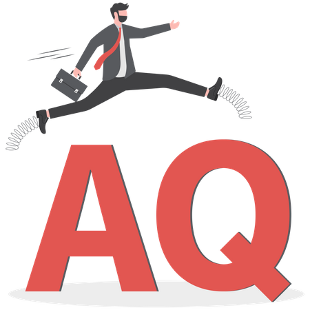 Businessman jump spring across the AQ word  Illustration