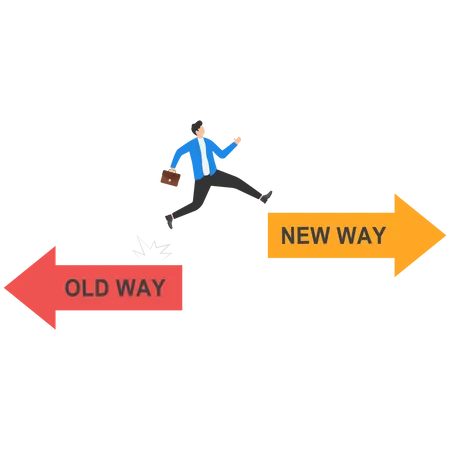 Businessmen Jump Symbols With Arrows Pointing In The Direction Of The Past And The Future A Concept For Adapting To Change Improvement And Development For The Self Or The Business Illustration