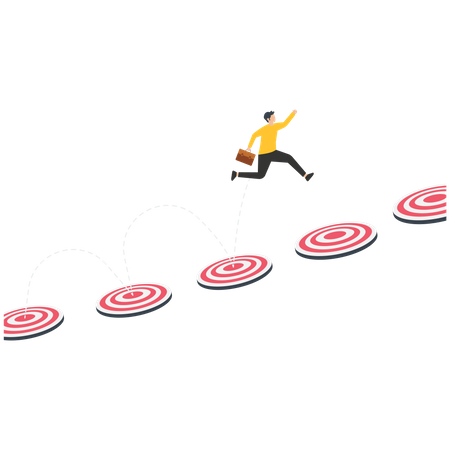 Businessman jump to the target respectively and achievement the goal  Illustration