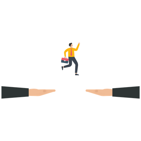 Businessman jumping across a helping hand  Illustration