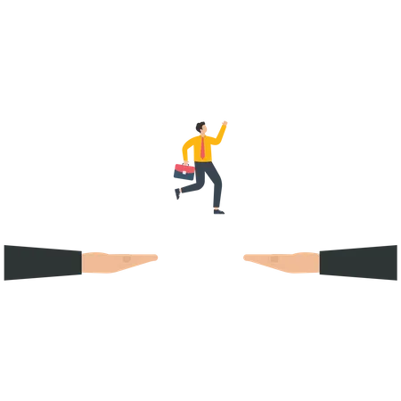 Businessman jumping across a helping hand  Illustration