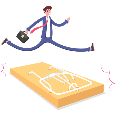 Businessman jumping across mousetrap  Illustration
