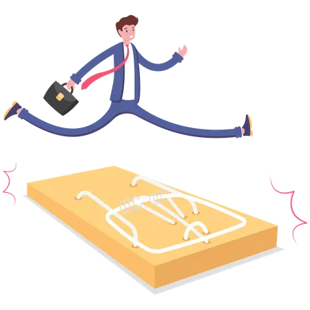 Businessman Jumping Across Mousetrap Vector Illustration Cartoon Illustration