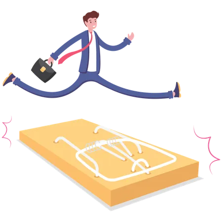 Businessman jumping across mousetrap  Illustration