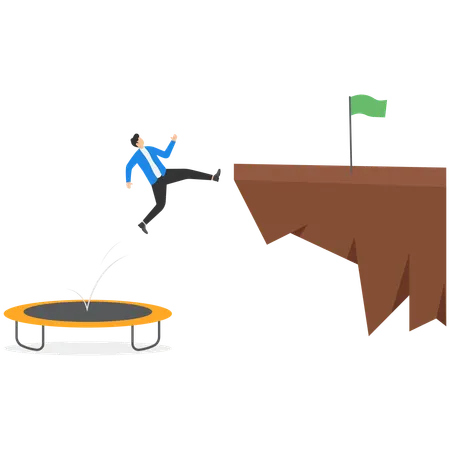 Businessman jumping and Exit of difficult situation and overcoming difficulties  Illustration
