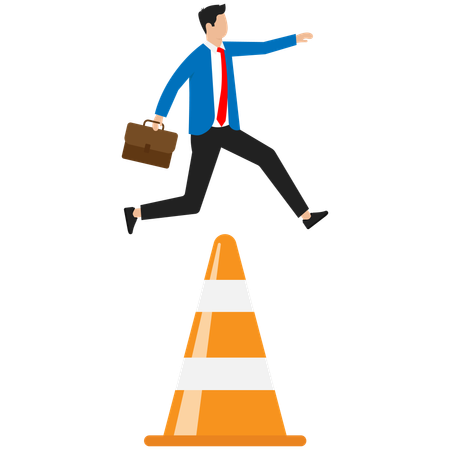 Businessman jumping and overcoming the business obstacles  Illustration