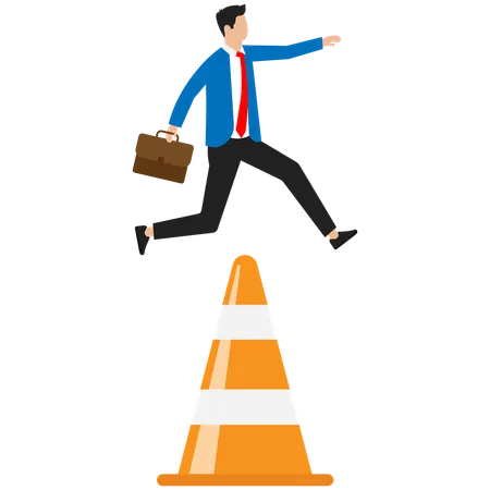 Businessman jumping and overcoming the business obstacles  Illustration