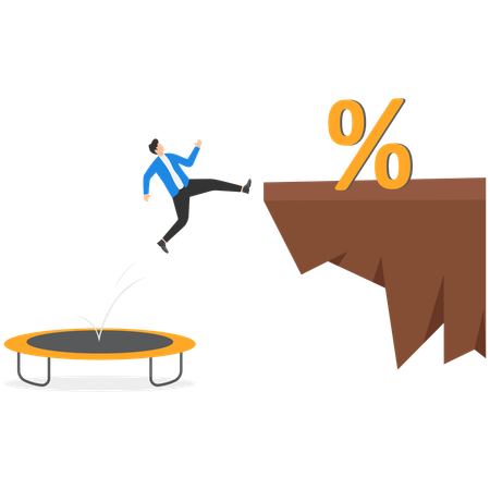 Businessman jumping assessing profitability and risk of innovative projects  Illustration