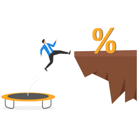 Businessman jumping assessing profitability and risk of innovative projects  Illustration
