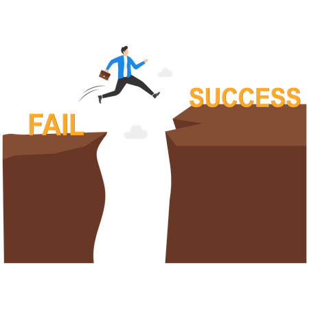 Businessman jumping between cliff  Illustration