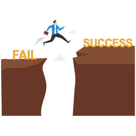 Businessman Jumping Between Cliff Success After Fail Concept Illustration