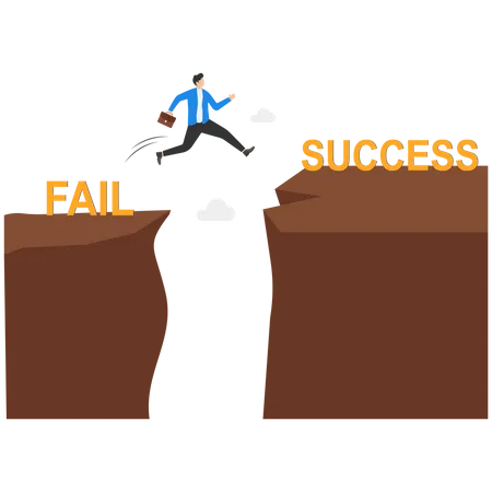 Businessman jumping between cliff  Illustration