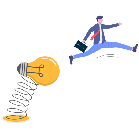 Businessman jumping between ideas  Illustration