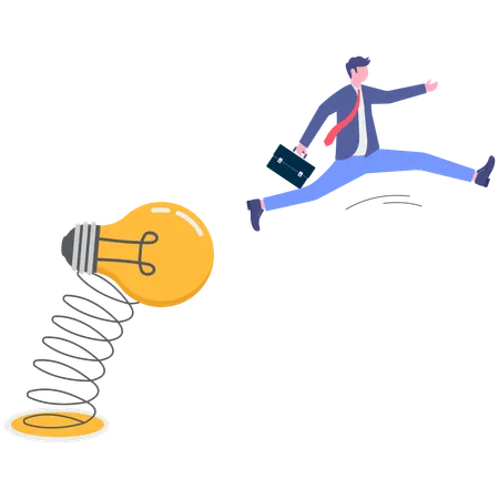 Businessman jumping between ideas  Illustration