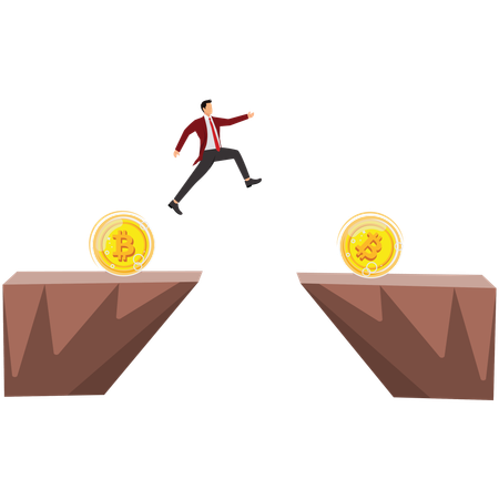 Businessman jumping Bitcoin  Illustration