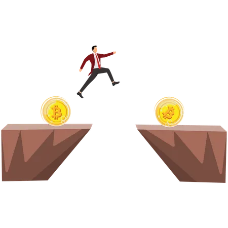 Businessman jumping Bitcoin  Illustration