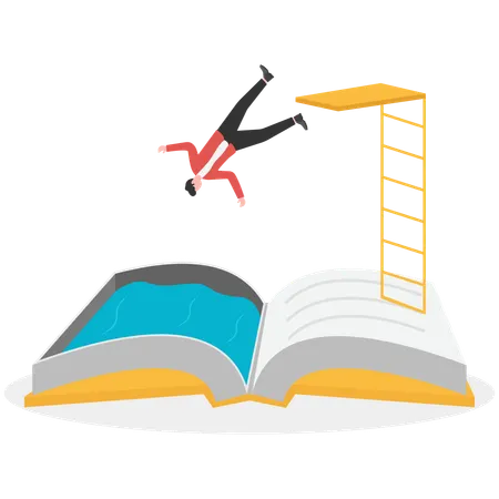 Businessman jumping down in book for learning new skill  Illustration