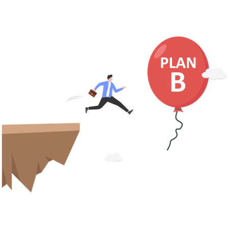 Businessman jumping for alternative solution of business plan A and B  Illustration