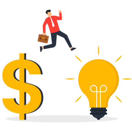 Businessman jumping for buying new idea  Illustration