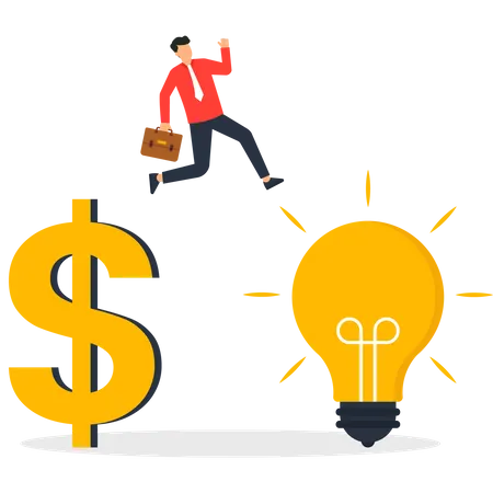 Businessman jumping for buying new idea  Illustration