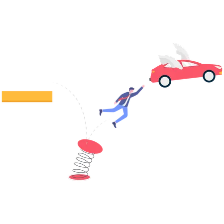 Businessman jumping for car  Illustration