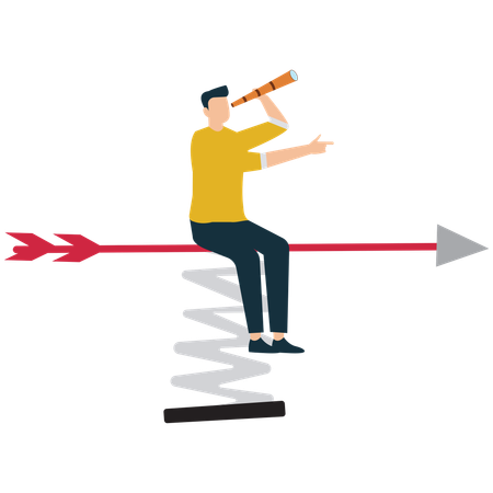 Businessman Jumping Forward on Red Arrow with Spring Boost  Illustration
