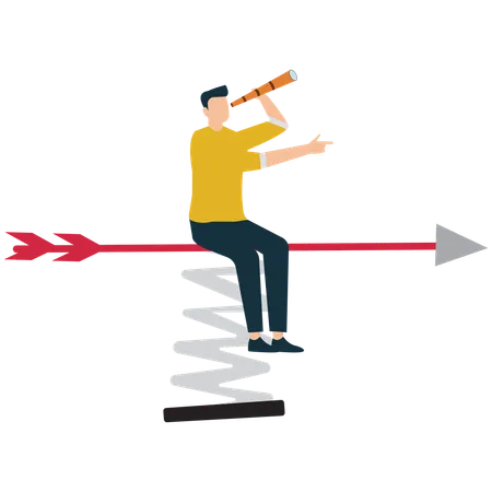 Businessman Jumping Forward on Red Arrow with Spring Boost  Illustration