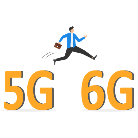 Businessman jumping from 5G to 6G network technology  Illustration