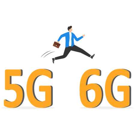 Businessman jumping from 5G to 6G network technology  Illustration
