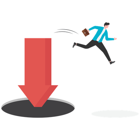 Businessman jumping from falling arrow  Illustration